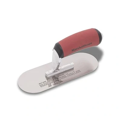 Image of MARSHALLTOWN The Premier Line SP83SD 8 Inch by 3 High Carbon Steel Pool Trowel with Curved DuraSoft Handle