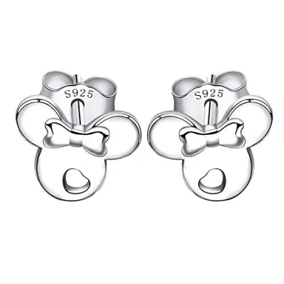 Image of Kaguyo Minnie Mouse Earrings for Girls 925 Sterling Silver Small Tiny Cute Mickey Stud Women and Kids Birthday Gift (silver)