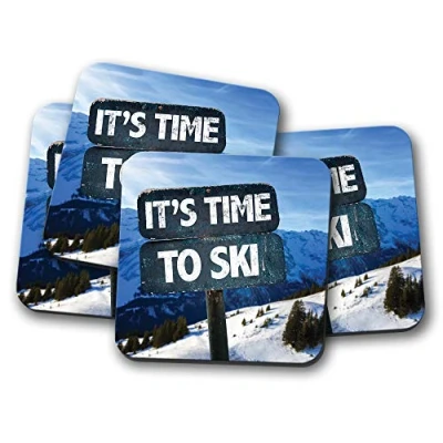 Image of 4 Set Skiing Coaster Ski Mountain Sign Snow Fun Holiday #13033