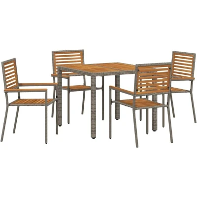 Image of vidaXL 5 Piece Garden Dining Set Grey Poly Rattan Acacia