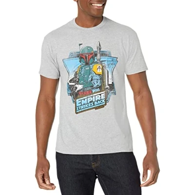 Image of STAR WARS Men&#039;s Empire Strikes Back Boba Fett T Shirt, Premium Athletic Heather, S
