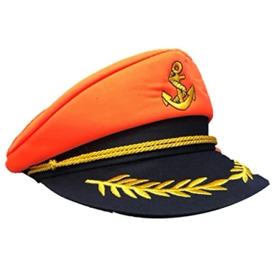 Image of Stylex Party Ltd Neon Orange Captain Sailor Hat Fancy Dress Costume Boat Cap Unisex Navy