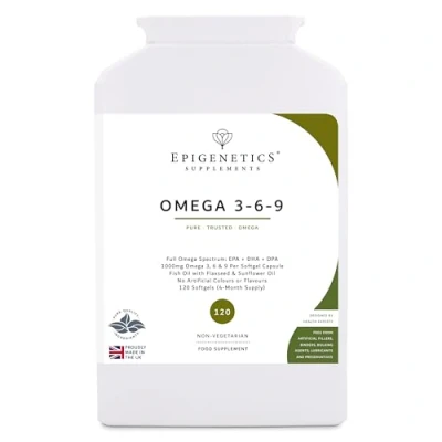 Image of Omega 3 6 9 1000mg High Strength EPA, DHA &amp; DPA Fish Oil + Flaxseed Sunflower Seed 120 Softgel Capsules UK Made 1 Capsule Daily (4 Month Supply)