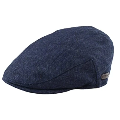 Image of TruClothing Mens Flat Cap Wool Herringbone Tweed Vintage Classic 1920s Unisex Del Boy Navy XL
