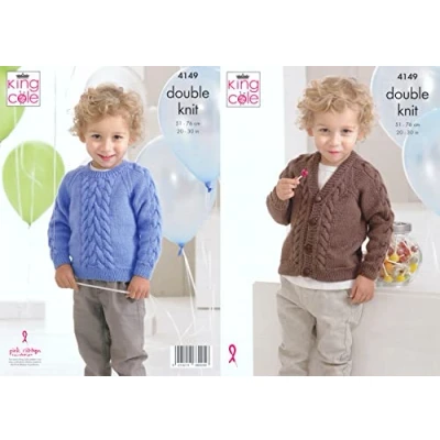 Image of King Cole 4149 Knitting Pattern Childs Sweater and Cardigan to Knit in Comfort DK