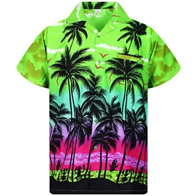 Image of V.H.O. Funky Hawaiian Shirt, Shortsleeve, Beach, Green, 6XL