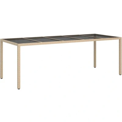 Image of vidaXL Garden Table Beige 250x100x75 cm Tempered Glass and Poly Rattan
