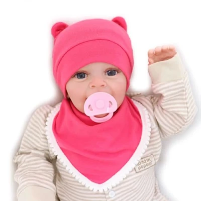 Image of FOLODA 2Pcs/Set Baby Soft Cotton Tire Hat Feeding Drool Bib Set Newborn Infant Solid Color Warm