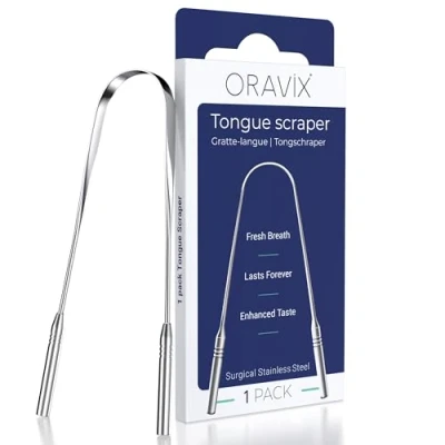Image of Tongue Scraper Stainless Steel Cleaner for a Fresh Breath and Better Oral Health Scrapers Kids Adults ORAVIX