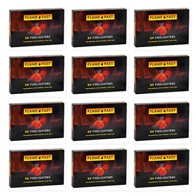 Image of Flamefast Firelighters Starter Blocks, Quick Start, Eco Barbecue, Wood Burner, Open Fire 12 Packs of 24 (288 firelighters)