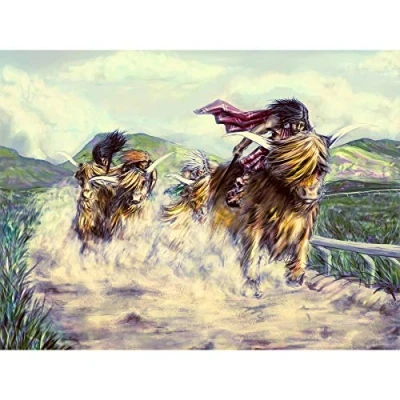 Image of Wee Blue Coo Scottish Highland Cow Race Large Wall Art Poster Print Thick Paper 18X24 Inch