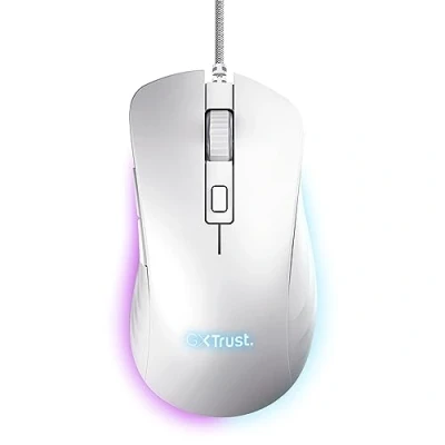 Image of Trust Gaming GXT 924W Ybar+ High Performance Mouse, 25,600 DPI, 50% Recycled Plastics, 25K Optical Sensor, 6 Programmable Buttons, Comfortable Wired RGB Computer, PC, Laptop White