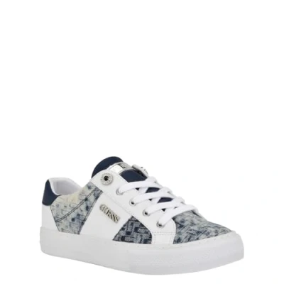 Image of GUESS Women&#039;s Loven Sneaker, White/Blue 171, 8 UK