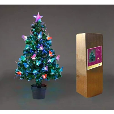 Image of SHATCHI 2Ft/60cm Fibre Optic Christmas Star Topper LED Butterfly Decorations Pre Lit Green Artificial Xmas Tree Multicolor Changing Lights, PVC, 2ft