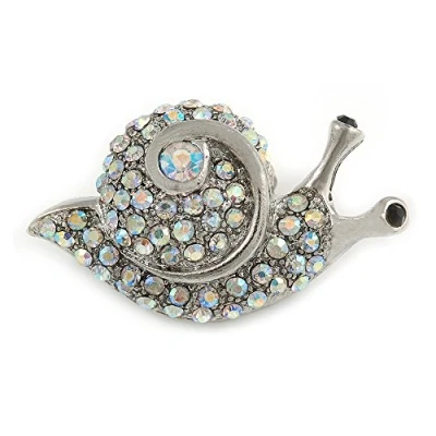 Image of Avalaya Small Cute AB Crystal Snail Brooch in Silver Tone Metal 35mm Across