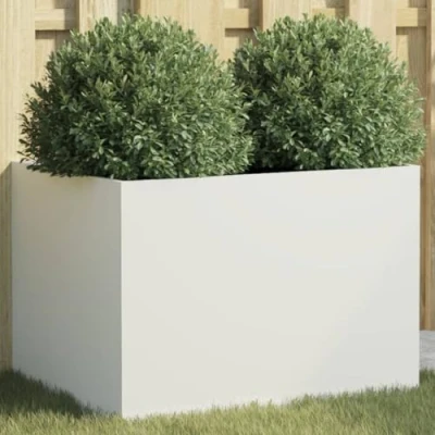 Image of vidaXL White Raised Garden Planter Rectangular Cold Rolled Steel Flower Box, Outdoor/Indoor Plant Container 62x47x46 cm for Patio, Balcony