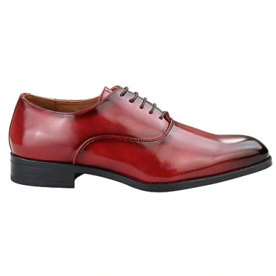 Image of TruClothing Mens Smart Formal Patent Oxford Shoes Shiny Laced Classic Round Toe Dress Red 8 UK