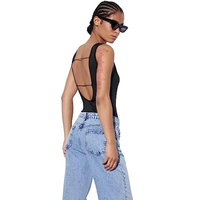 Image of Trendyol Woman Plain Knit Bodysuit,Black,M