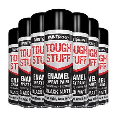 Image of Classic Signature 6 x Enamel Black Matt Spray Paint 400ml Tough Stuff Hard Wearing Smooth Aerosol for Metal Wood and Plastic