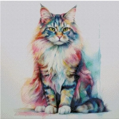 Image of cat in Color Cross Stitch kit, 100% Cotton, 200x200stitch,36x36cm 14ct, Counted Kits