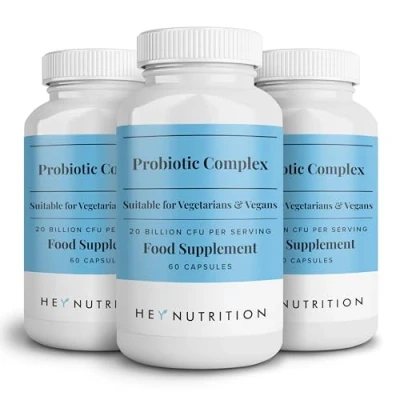 Image of Hey Nutrition Probiotic Complex Supplement 20 Billion CFU Suitable for Vegetarians &amp; Vegans Supports Gut Skin Health, Improves Immune Response UK Manufactured 3 Pack 180 Vegan Capsules