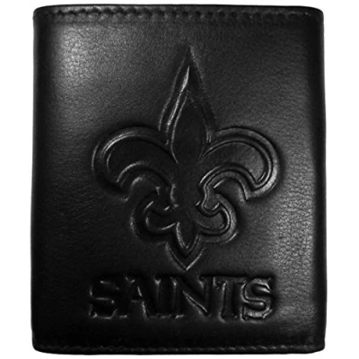 Image of Siskiyou NFL Sports Mens New Orleans Saints Embossed Leather Tri fold Wallet One Size Black