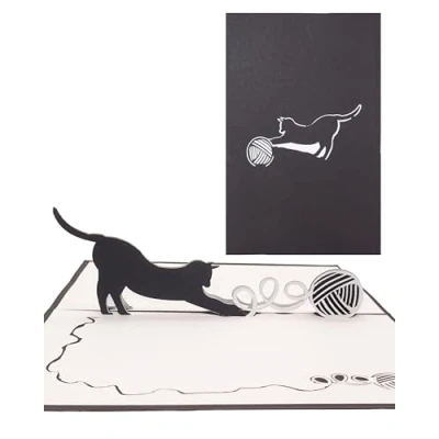 Image of Pop Up Card Playing Cat Cards in 3D as Birthday Card, Gift &amp; Invitation for Children&#039;s Idea, Decorative Model Packaging