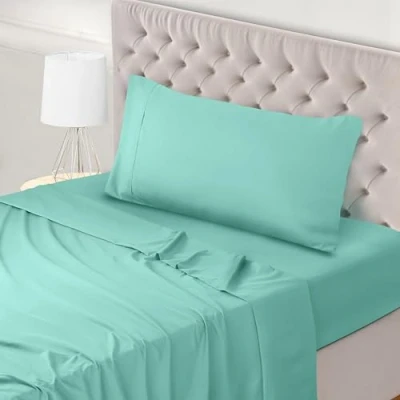 Image of Utopia Bedding 3 Piece Bed Sheet Set Single, Spa Blue Fitted Sheet, Flat with 1 Pillow Case 50x75 Wrinkle, Shrinkage and Fade Resistant Soft Brushed Polyester Microfiber Fabric