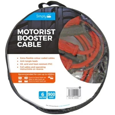 Image of Simply SM900 Zip bag Motorist Jump leads Booster Cable 900AMP 6M Long Anti tangle Oil acid and heat resistant PVC Fully Insulated Metal Clips Operating Instructions