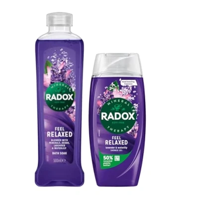 Image of Radox Mineral Therapy Feel Relaxed Gift Set Lavender &amp; Waterlily, Includes 500ml Bath Soak and 225ml Shower Gel for a Calming Experience 2 Pack