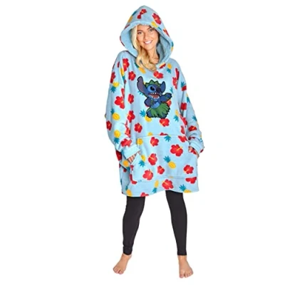 Image of Disney Hoodie Blanket, Sherpa Fleece Oversized Hoodie, Eeyore Stitch Gifts (Light Blue Tropical)