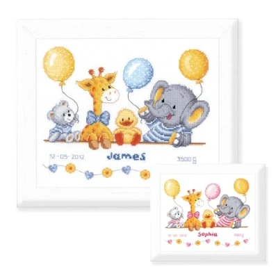 Image of Vervaco Birth Record Animal Cheer Counted X Stitch Kit, Multi Colour