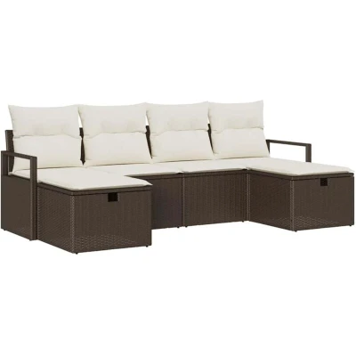 Image of vidaXL 6 Piece Garden Sofa Set with Cushions Brown Poly Rattan