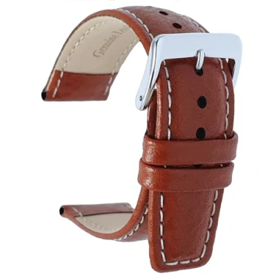 Image of Talk Time Genuine Padded Leather Buffalo Grain Watch Strap Brown 18mm