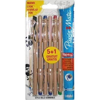 Image of Paper Mate Replay Erasable Medium Tip Ball Pen Assorted Colour (Pack of 6)