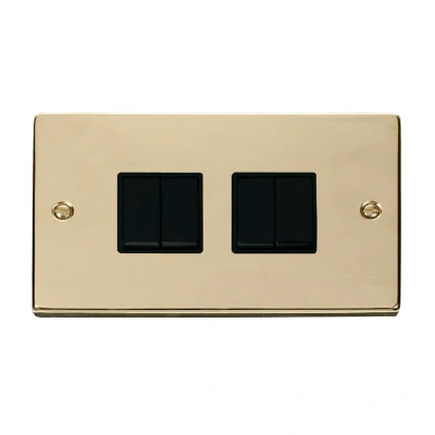 Image of Click Deco 4 Gang 2 Way 10AX Switch Polished Brass Black Inserts