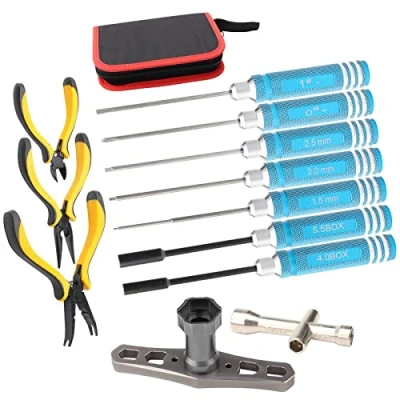 Image of Pxyelec 10 in1 RC Tools Kits Box Set Screwdriver Pliers Hex Sleeve Socket Repair Hobby or Car Boat Quadcopter Helicopter Multirotors Models