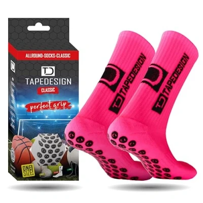 Image of Tapedesign &quot;Classic 1 Pair Non Slip Football Grip Socks Neon Pink (Size 5 14) Men, Women &amp; Kids Soccer for Adults Youth (Unisex) Anti Sport Basketball, Tennis Running