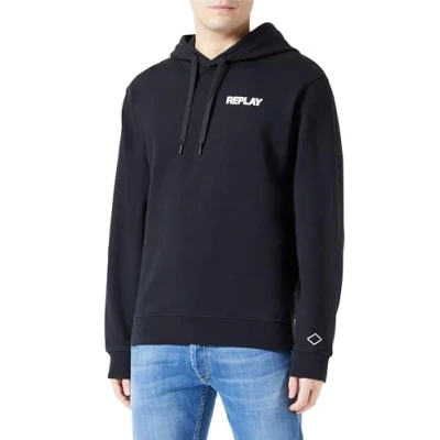 Image of Replay men&#039;s hoodie with zip made of cotton, black (Black 098), XXL