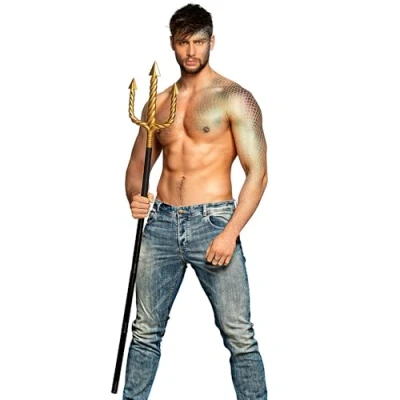 Image of Boland 138cm Neptune Trident, 5 Pieces, Detachable, Underwater Mermaid Fancy Dress Accessory Under The Seas, Gold and Black (138cm)