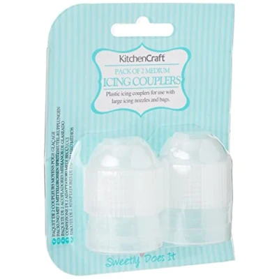 Image of KitchenCraft SDICOUPLERMED Sweetly Does It Icing Couplers, Plastic, Medium, Piping Bag Coupler Set, 2 Piece,Transparent