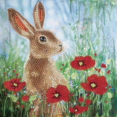 Image of Wild Poppies and The Hare , 18x18cm Crystal Art Card