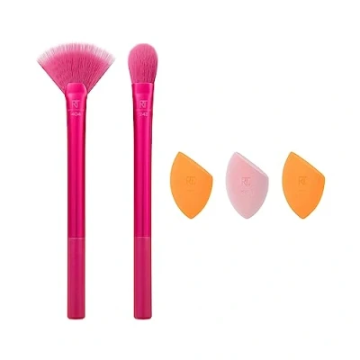 Image of Real Techniques Limited Edition Starlite Nights Brush + Sponge Kit, Makeup &amp; Blending Set, For Concealer, Foundation, Powder, Matte or Dewy Skin, 5 Piece Gift Set