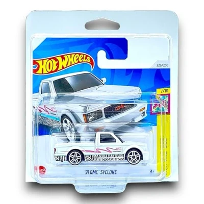 Image of Hot Wheels &#039;91 GMC Syclone (White, Black &amp; Pink) 7/10 HW: The &#039;90s 2024 226/250 (Short Card) includes a KLAS Car Keeper Protector Case HTB10