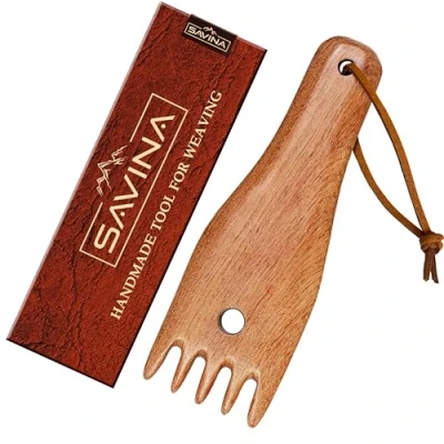 Image of Savina Wooden Weaving Comb for Loom, Tapestry Beater Comb, Hand Carved Knitting Tools &amp; Accessories Tapestry, Woven Making Crafts (1Pcs)