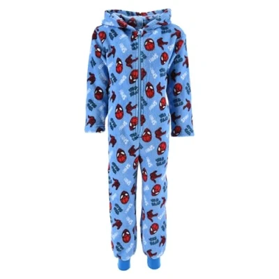 Image of Spiderman Kids Onesie All In One Boys Girls Childrens Fleece Jumpsuit Blue 4 Years