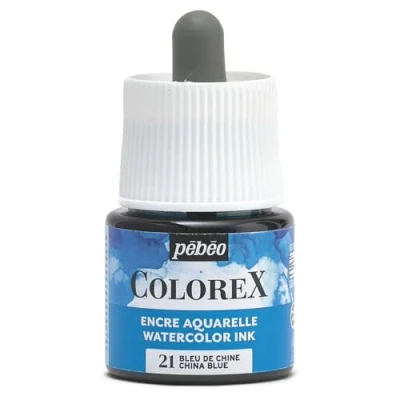Image of Pébéo Colorex Ink 45 ml China Blue Watercolour Velvety Finish Multi Tool Drawing for All Media