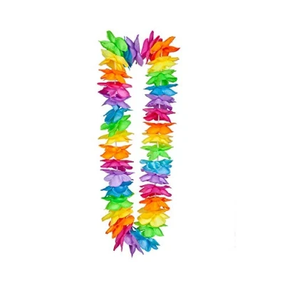 Image of Wicked Costumes Hawaiian Deluxe (Rainbow) Satin Lei Flower Garland Fancy Dress Accessory Luau Beach Party