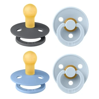 Image of BIBS Colour Try It Collection: 3 Soothers for Your Baby&#039;s Unique Needs, Round, Symmetrical and Orthodontic Nipple. Natural Rubber Latex, 0+ Months (Pack of 3), Baby Blue