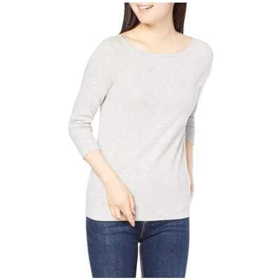 Image of Amazon Essentials Women&#039;s Slim Fit 3/4 Sleeve Boat Neck T Shirt, Light Grey Heather, S